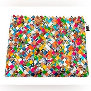 Nahui Ollin Vintage Candy Wrapper Woven Crossbody Shoulder Bag Colorful Large